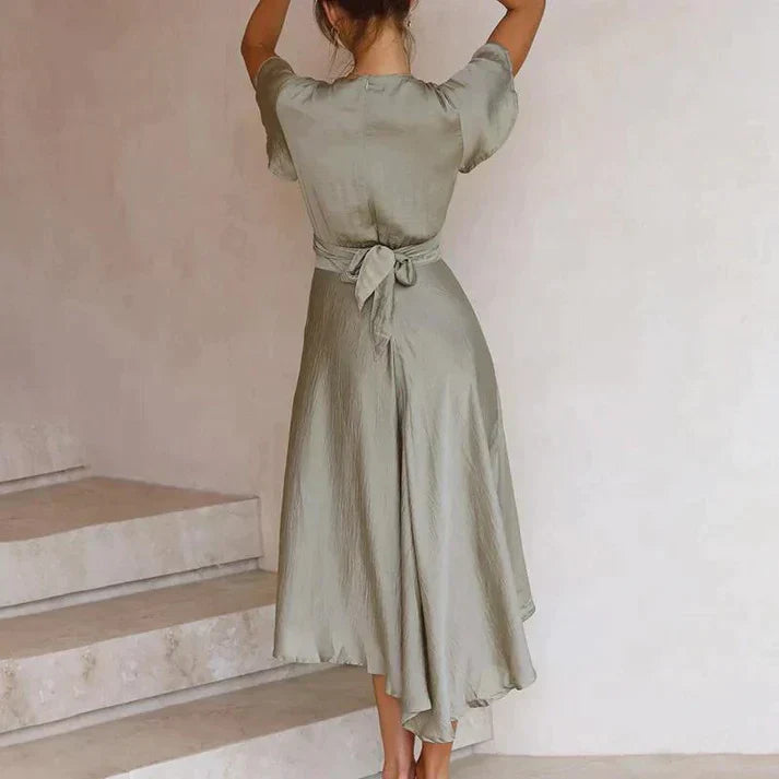 Abito Midi Donna Scollo a V Manica Sbuffo