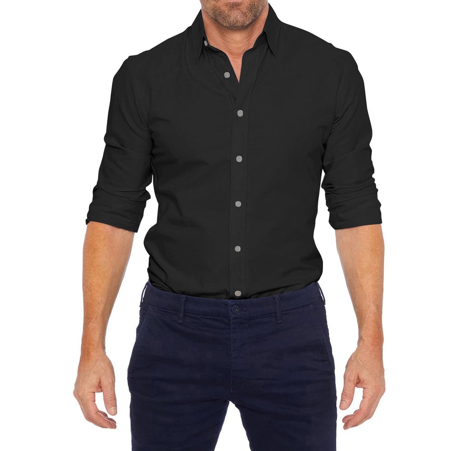 Camicia Uomo con Zip Manica Lunga Slim Fit