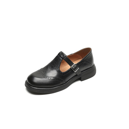 Scarpe Donna Mary Jane in Pelle con T-Riemi e Dettaglio Wingtip