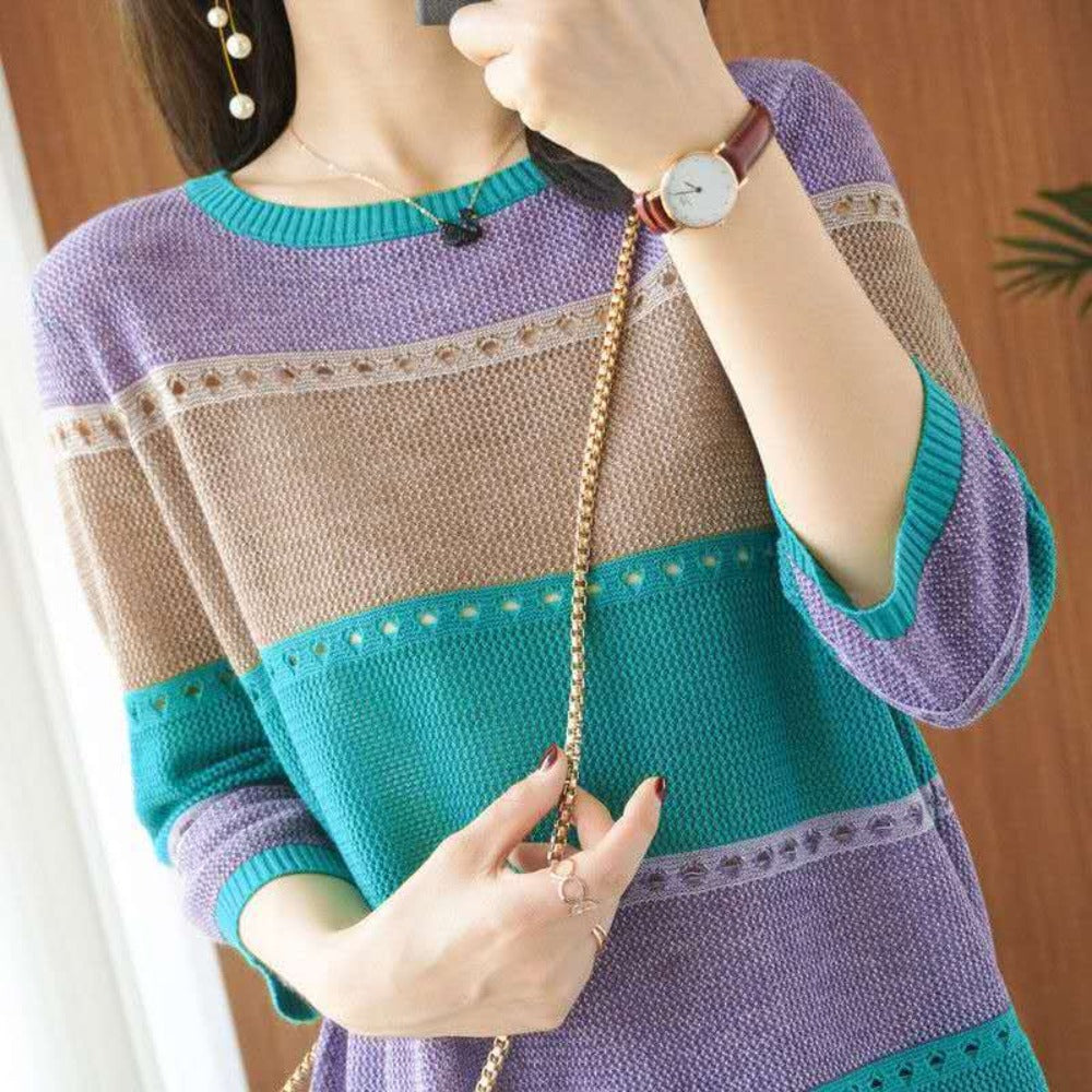 Maglione Donna in Maglia Colorblock Regular Fit