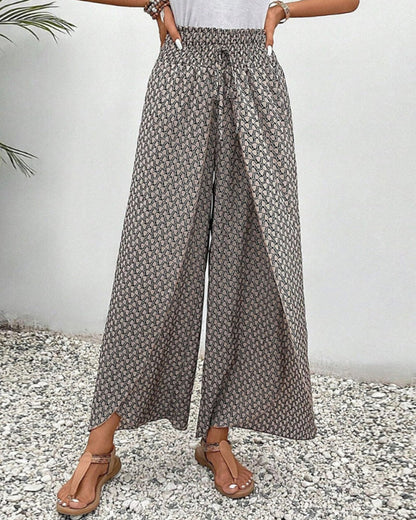 Pantaloni Donna Estivi Vita Alta Motivo Geometrico