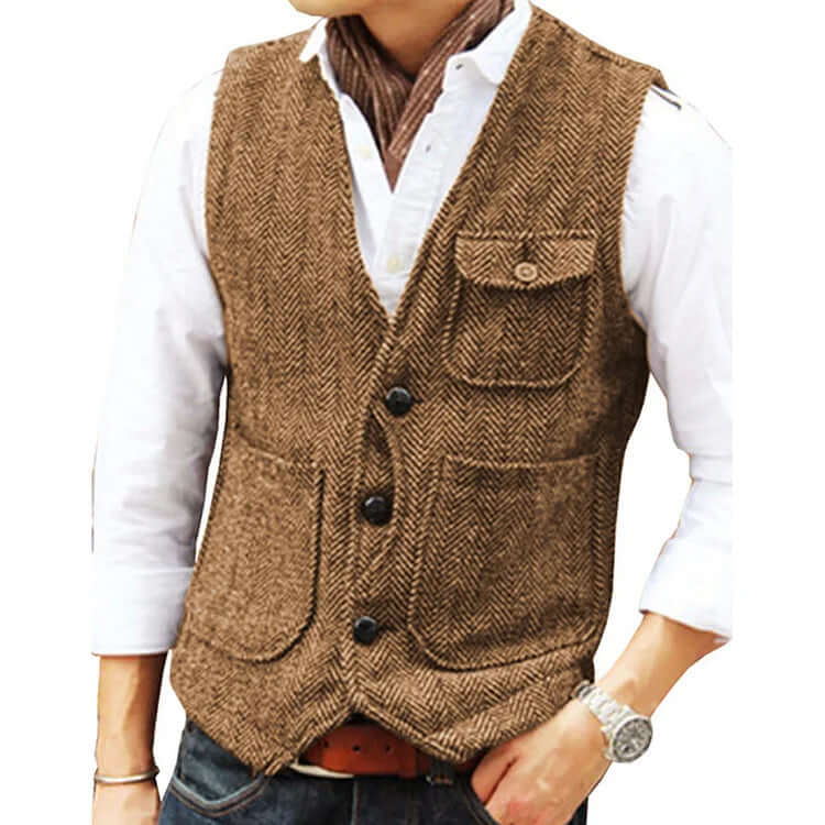 Gilet Uomo Effetto Cashmere Chiusura Singola Elegante - Brentozzi