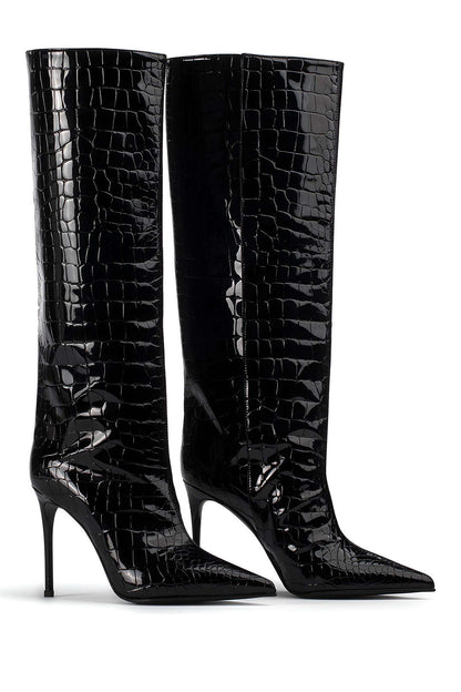 Stivali Donna in Pelle Effetto Coccodrillo Tacco Stiletto - Brentozzi