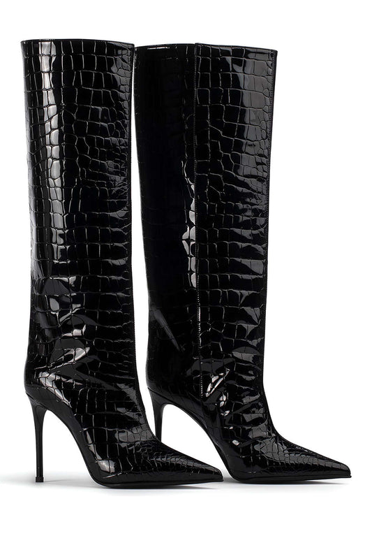 Stivali Donna in Pelle Effetto Coccodrillo Tacco Stiletto - Brentozzi