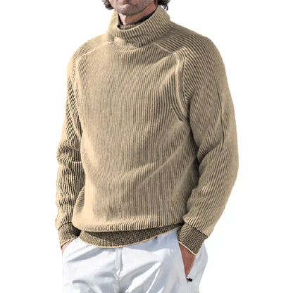 Maglione Uomo a Collo Alto con Maglia a Coste Caldo e Classico