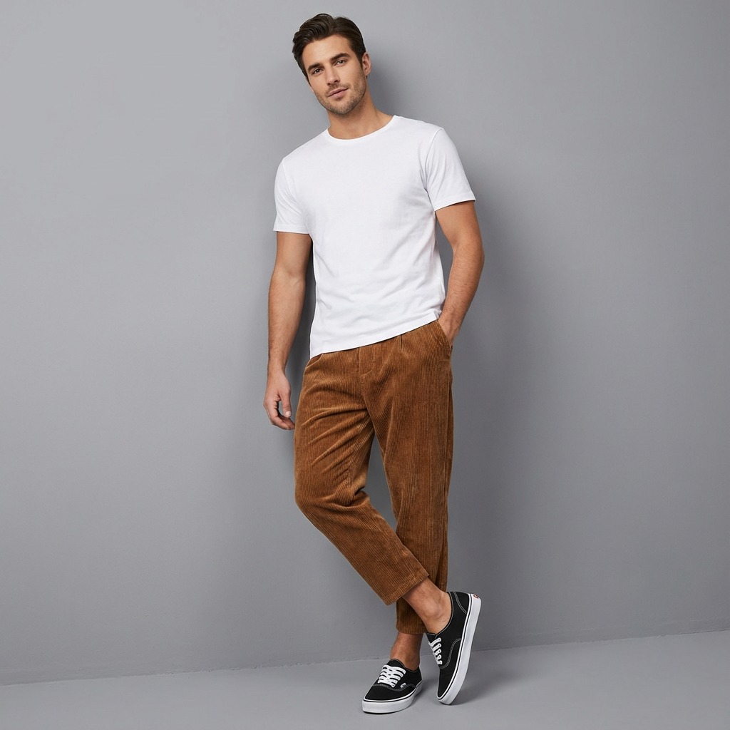 Pantaloni Uomo con Elastico Vita Lunghezza Caviglia