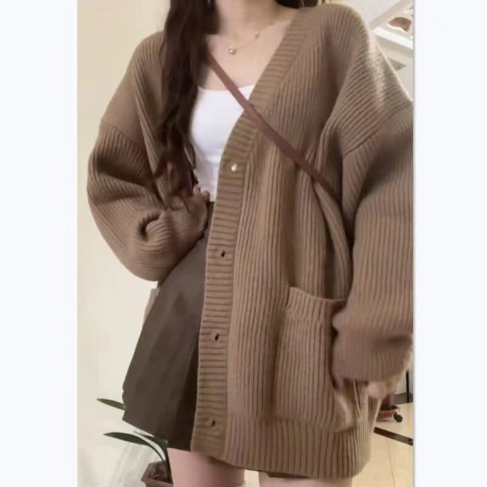 Cardigan Donna in Maglia con Bottoni Manica Lunga