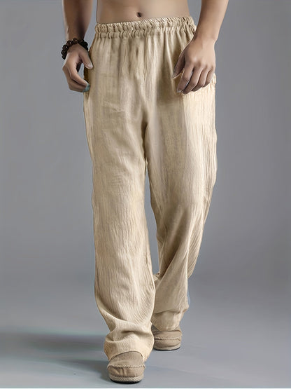 Pantaloni Lino Uomo Comfort Vestibilità Lunga
