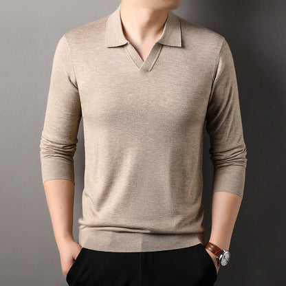 Polo Uomo Cotone Manica Lunga Scollo a V