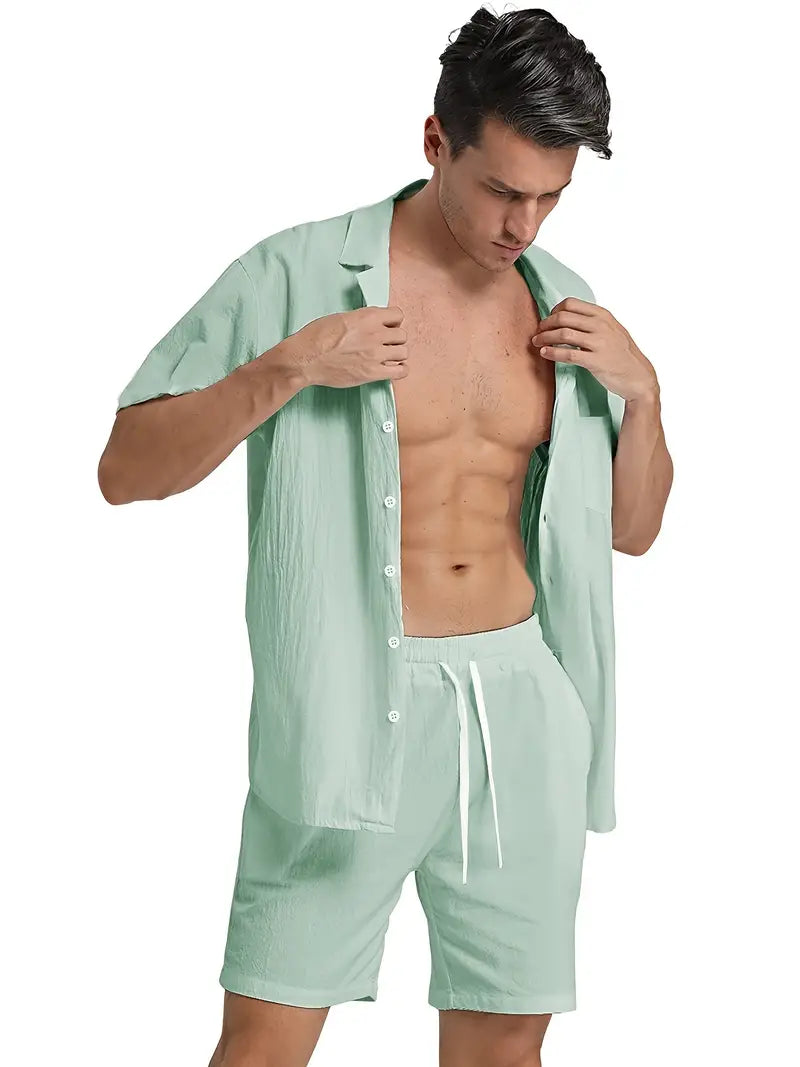 Completo Uomo Camicia Manica Corta con Bottoni e Pantaloncini