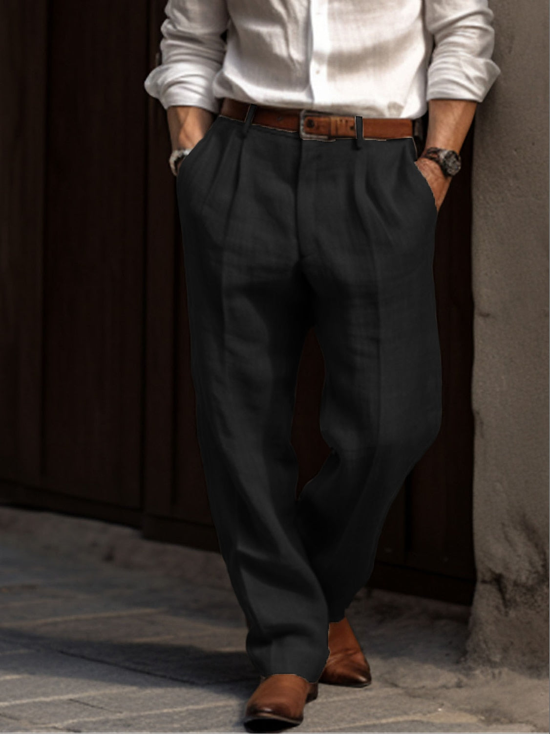 Pantaloni Uomo in Tessuto con Doppia Piega Vestibilità Larga