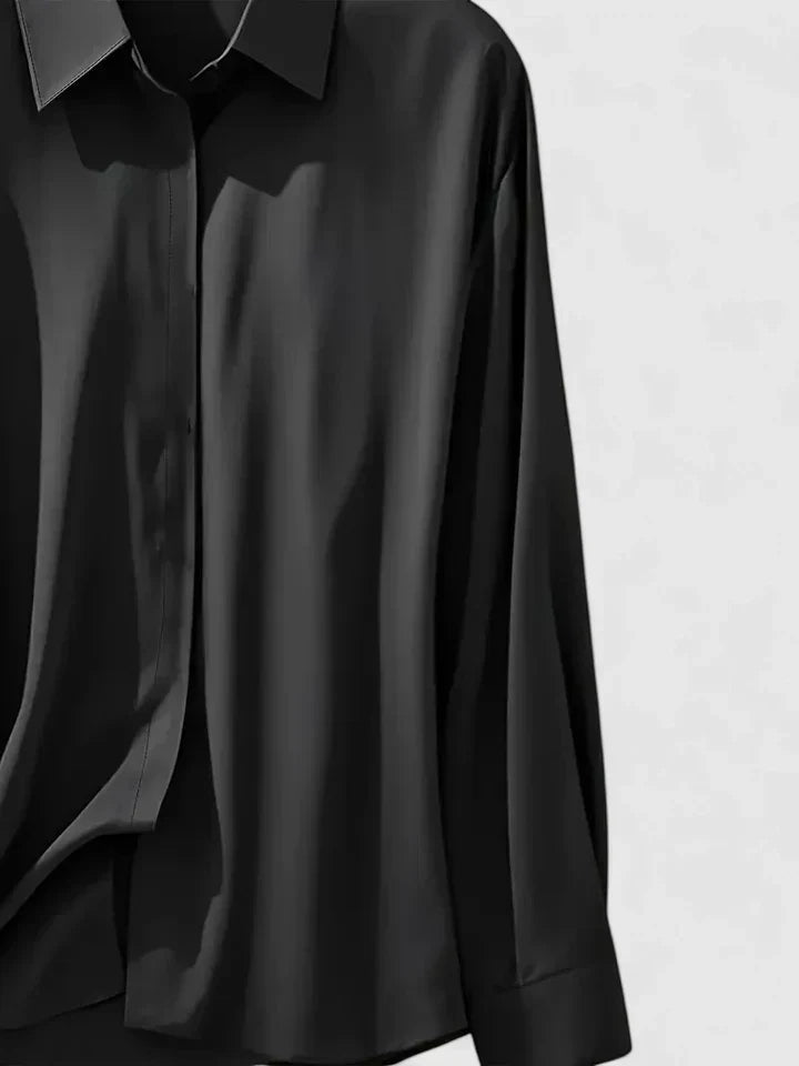 Camicia Donna in Satin con Bottoni e Manica Corta