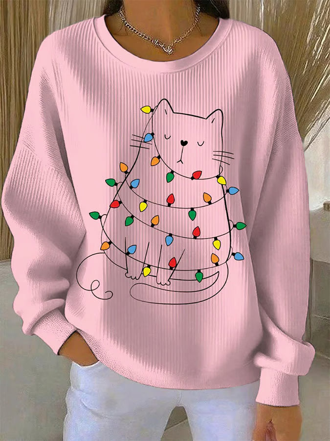 Maglione Donna in Maglia con Motivo Gatto Natale - Brentozzi