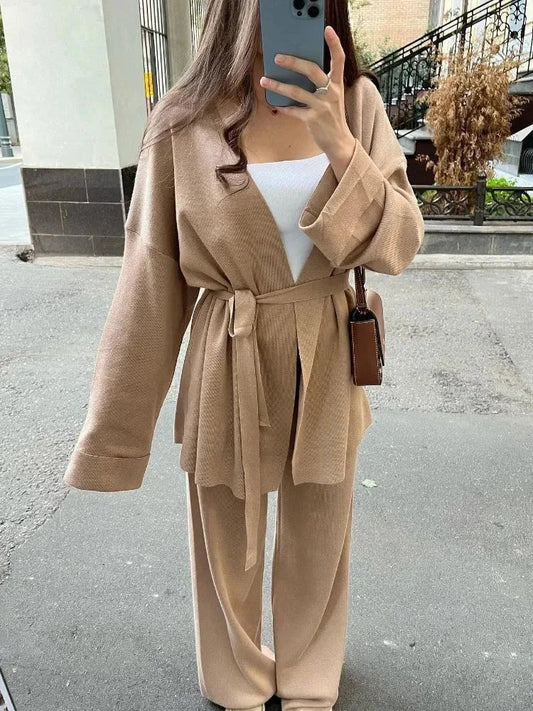 Completo Donna Cardigan Cintura e Pantaloni Maglia Morbida - Vesarelli