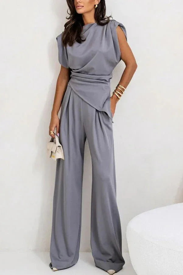 Completo Donna Due Pezzi Drappeggiato Pantaloni Ampi - Vesarelli