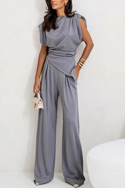 Completo Donna Due Pezzi Drappeggiato Pantaloni Ampi - Vesarelli