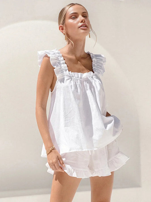 Completo Donna Smanicato con Volant e Short Casual - Vesarelli