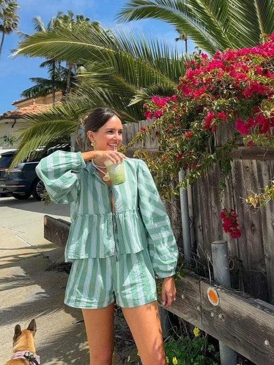 Completo Donna Estate Blusa e Short a Righe Vestibilità Comoda - Vesarelli