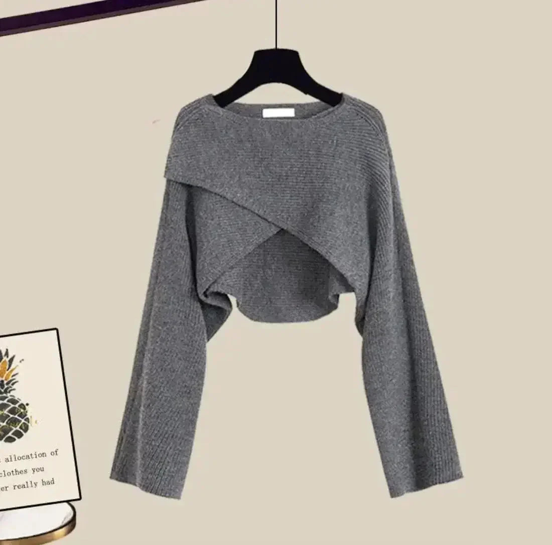 Ensemble trois pièces femme en coton mélangé, coupe élégante, motif tendance, confortable. Couleur : gris.