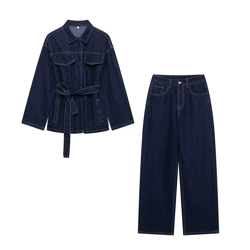 Completo Donna Giacca e Pantaloni Denim con Cintura - Vesarelli