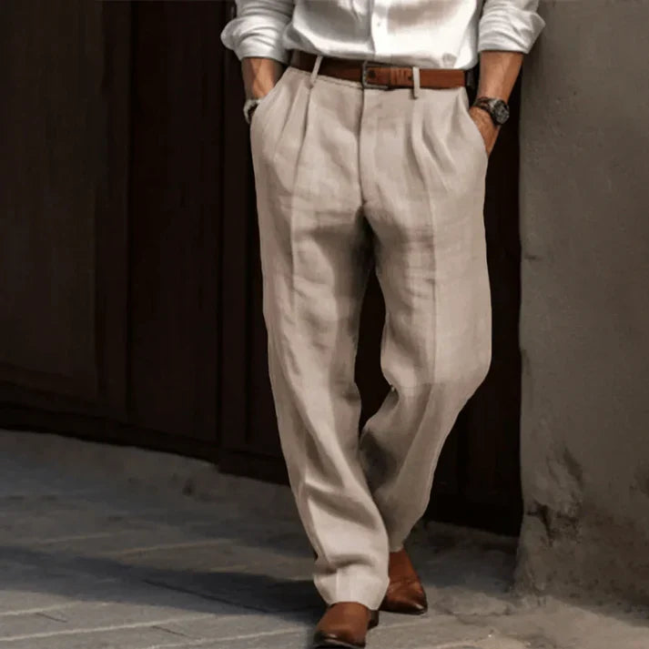 Pantaloni Uomo con Pieghe Vita Regolabile