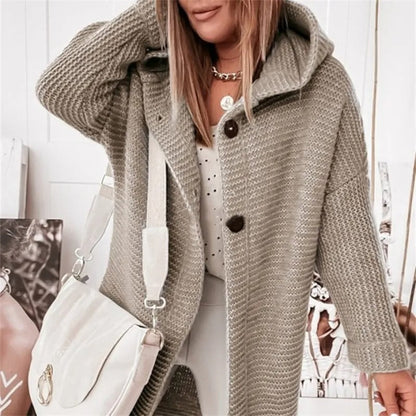 Cardigan Donna con Cappuccio Effetto Cashmere Elegante