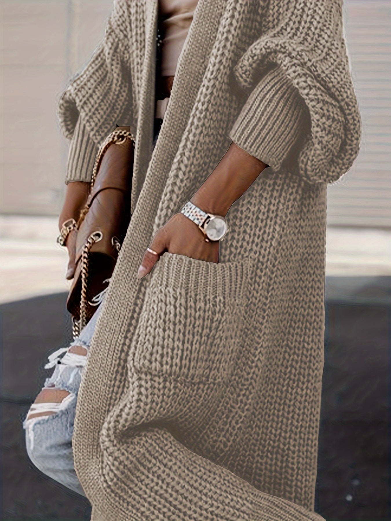 Cardigan Donna Casual con Tasche Maglia Morbida