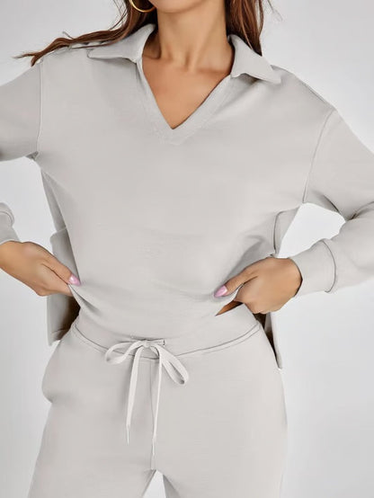 Completo Donna Maglione Scollo a V e Pantaloni Larghi Comodo Autunno