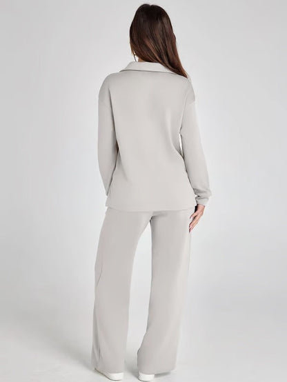 Completo Donna Felpa Scollo a V e Pantaloni Larghi Comodi