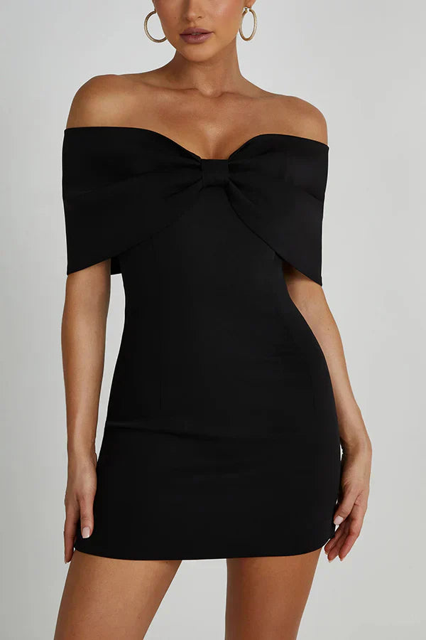 Abito Mini Donna Scollo Bardot Dettaglio Fiocco