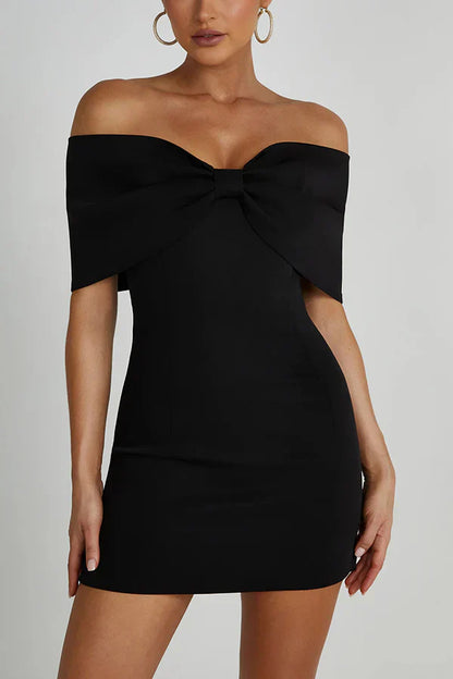 Abito Mini Donna Scollo Bardot Dettaglio Fiocco