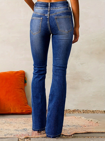 Jeans Donna a Vita Alta con Chiusura Doppio Bottone e Svasati