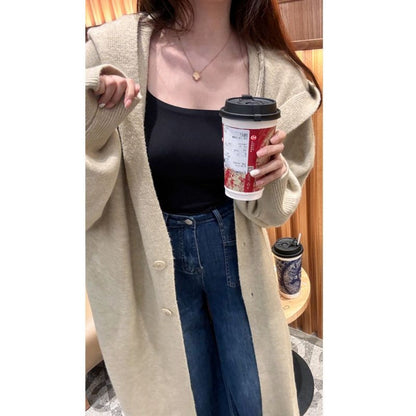 Cardigan Lungo Donna in Maglia con Cappuccio
