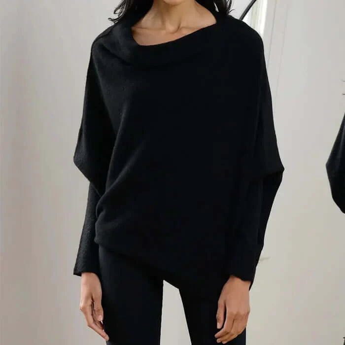 Maglione Donna Collo Alto con Effetto Drappeggiato Asimmetrico