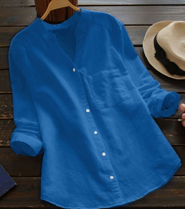 Camicia Estiva Donna Lino Bottoni Tasche Sul Petto