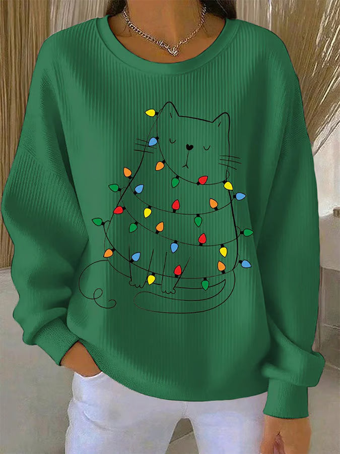 Maglione Donna in Maglia con Motivo Gatto Natale