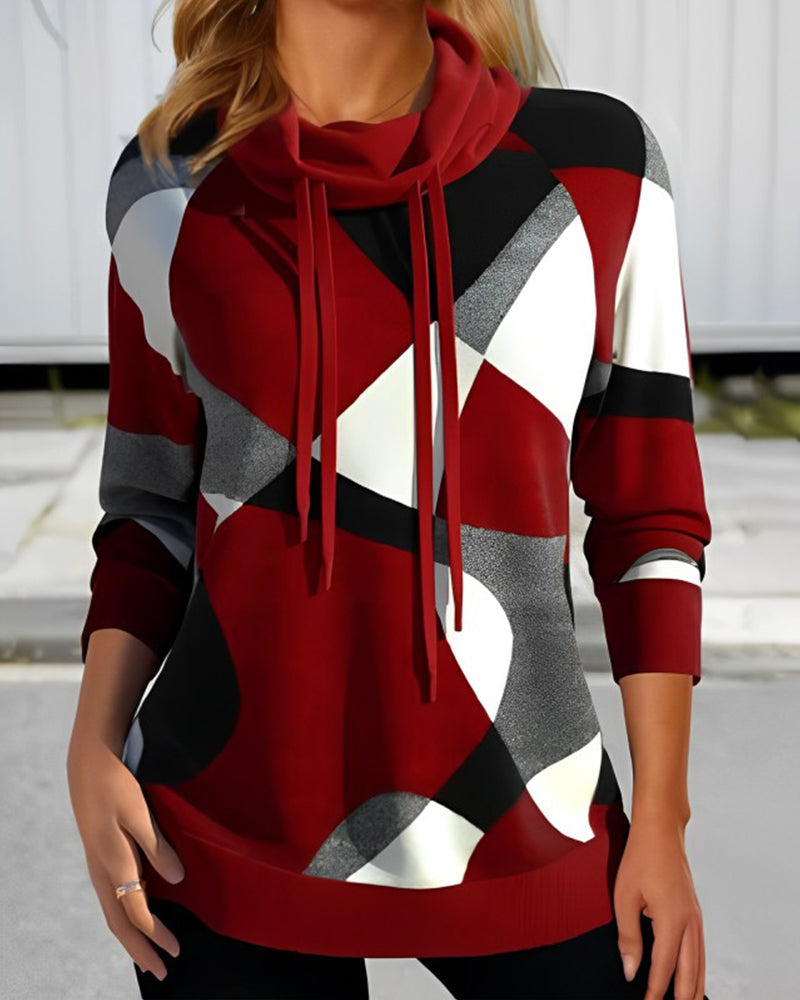 Maglione Donna con Stampa Geometrica e Collo a Sciarpa - Brentozzi