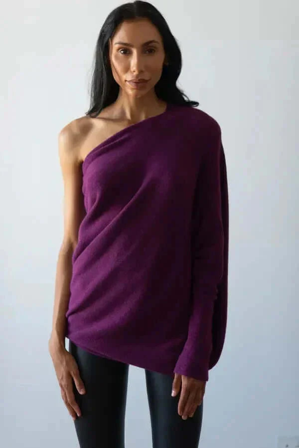 Maglione Donna Collo Alto con Effetto Drappeggiato Asimmetrico