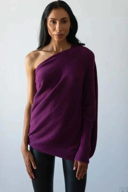 Maglione Donna Collo Alto con Effetto Drappeggiato Asimmetrico