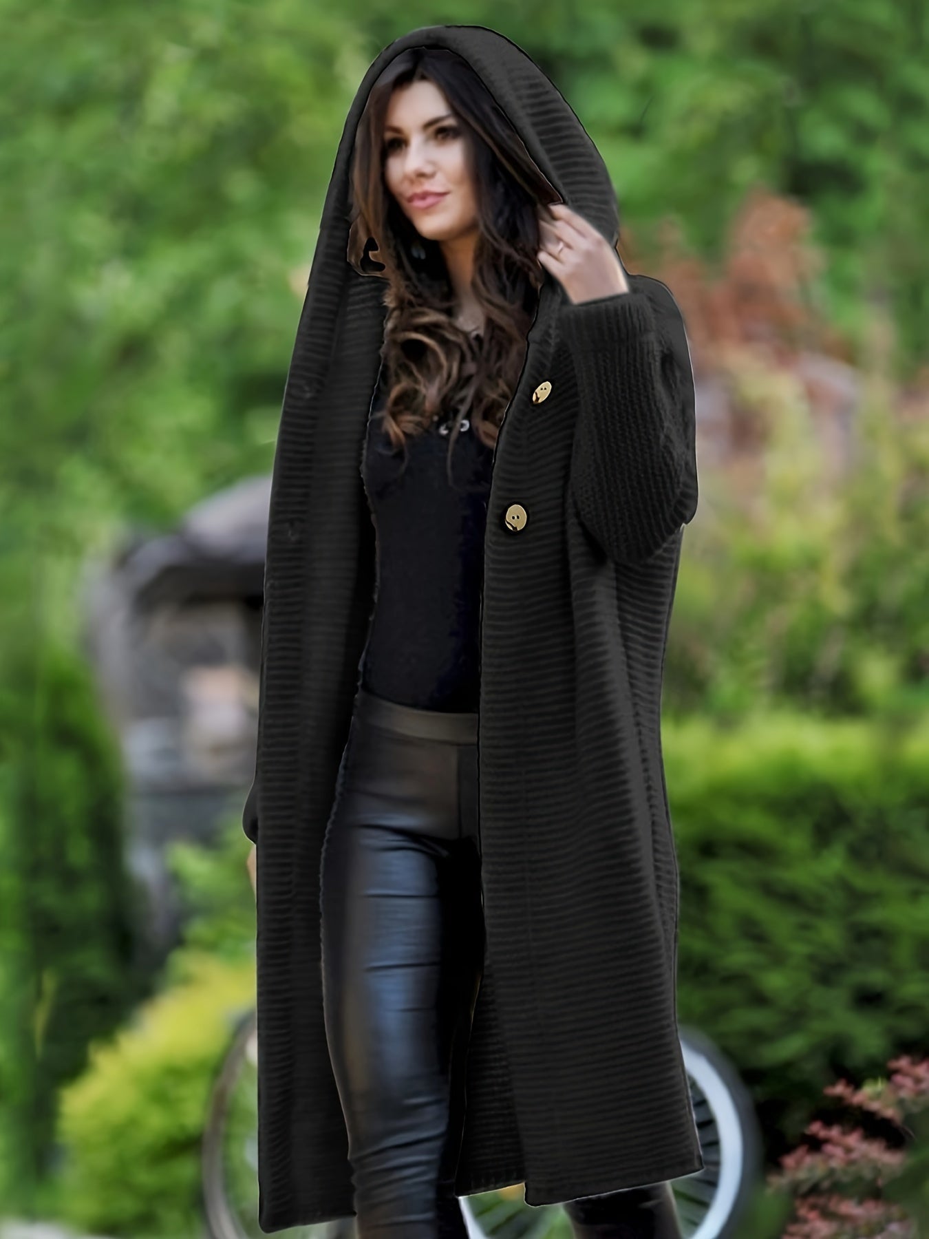 Cardigan Donna Casual in Maglia con Cappuccio e Manica Lunga