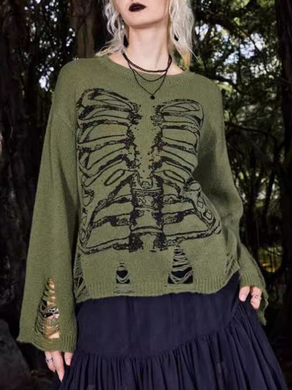 Maglione Uomo Manica Lunga Stile Scheletro Strappi
