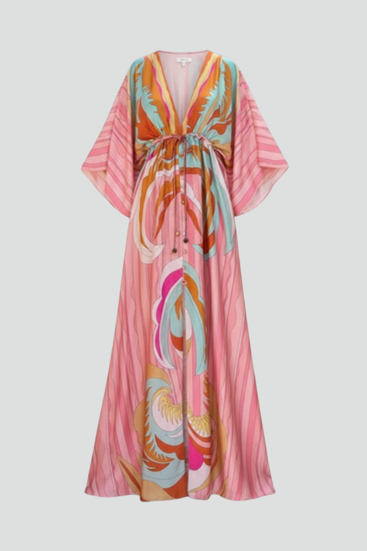 Abito Maxi Donna Scollo a V con Cintura in Vita - Brentozzi