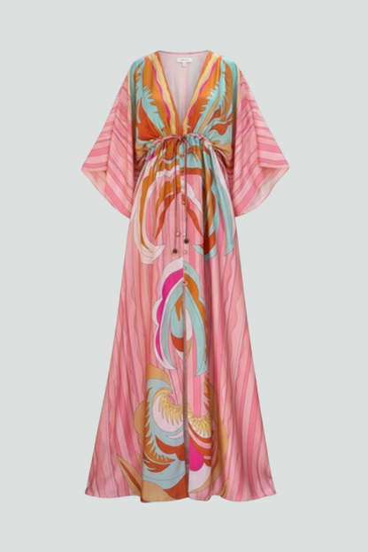 Abito Maxi Donna Scollo a V con Cintura in Vita - Brentozzi