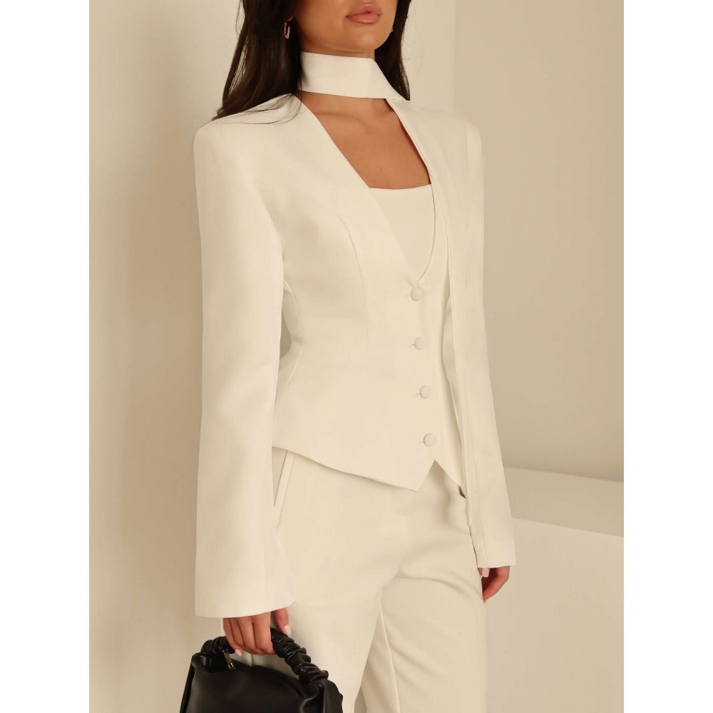 Blazer Donna Manica Lunga con Sciarpa Elegante