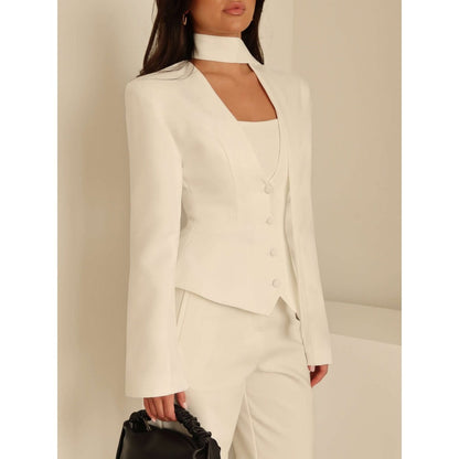 Blazer Donna Manica Lunga con Sciarpa Elegante