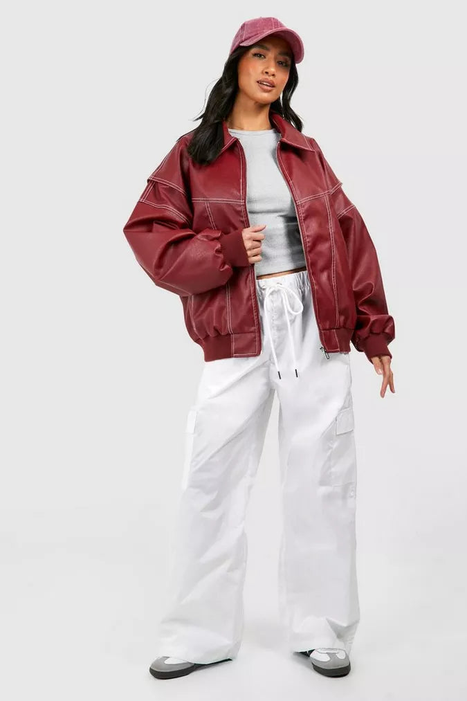 Giacca Donna Oversize in Pelle Stile Casual