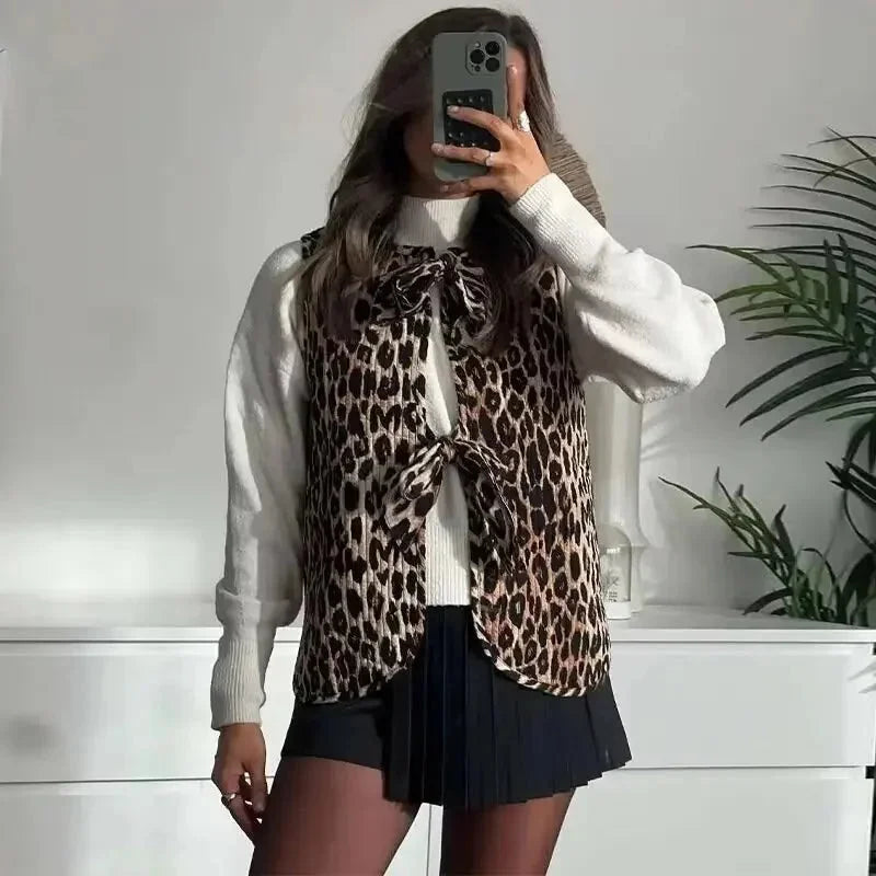Gilet Donna Fantasia Leopardo con Fiocchi Elegante - Vesarelli