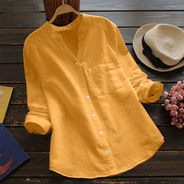 Camicia Estiva Donna Lino Bottoni Tasche Sul Petto