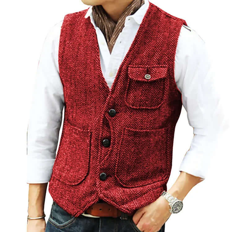 Gilet Uomo Effetto Cashmere Chiusura Singola Elegante