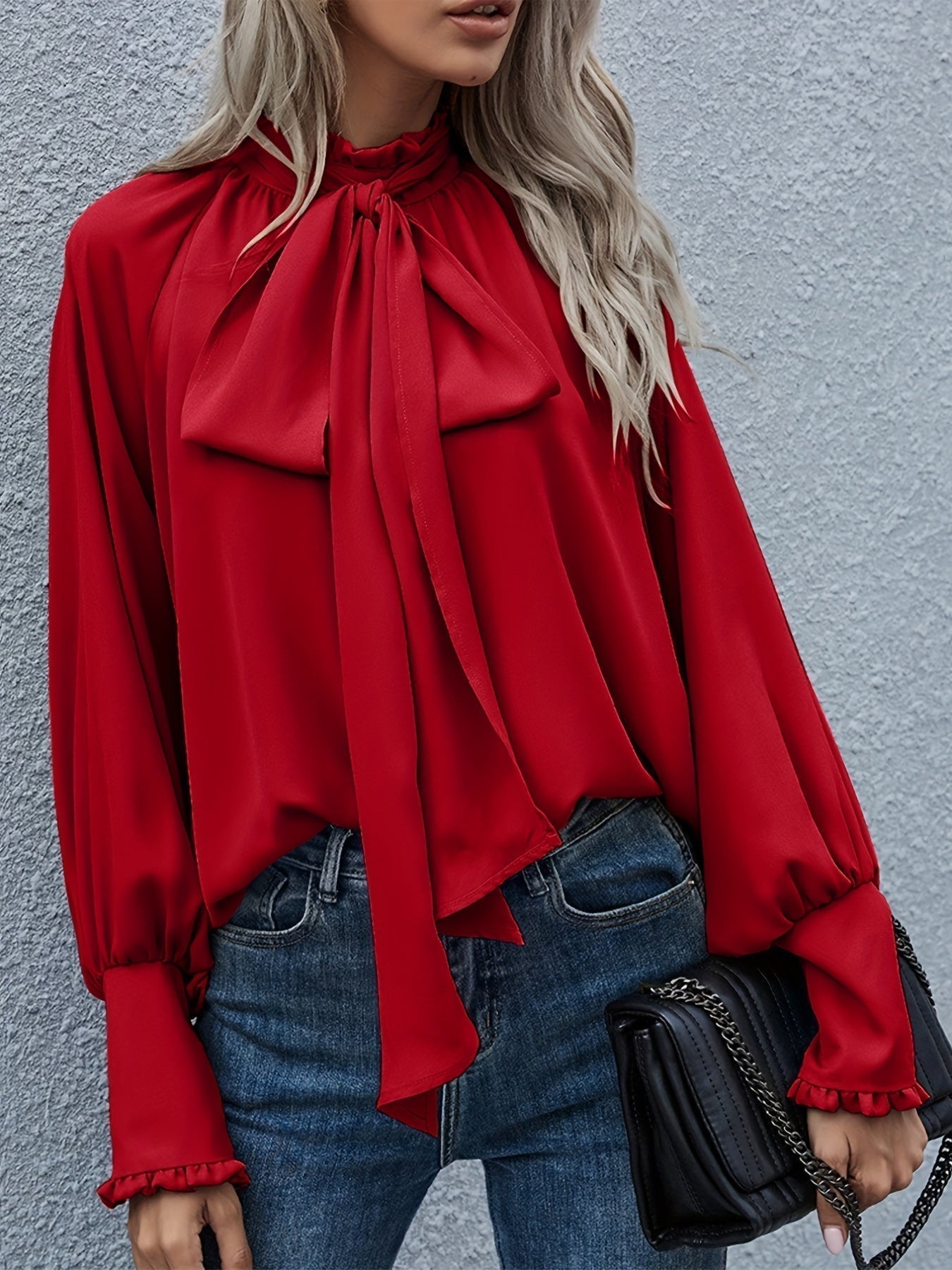 Blusa Donna con Fiocco e Ruches Elegante